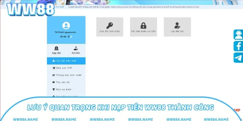 Lưu ý quan trọng khi nạp tiền WW88 thành công